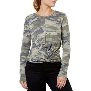 Numero Twist-Front Top Long-Sleeve Tee Camo-Print Pullover Womens Sz M